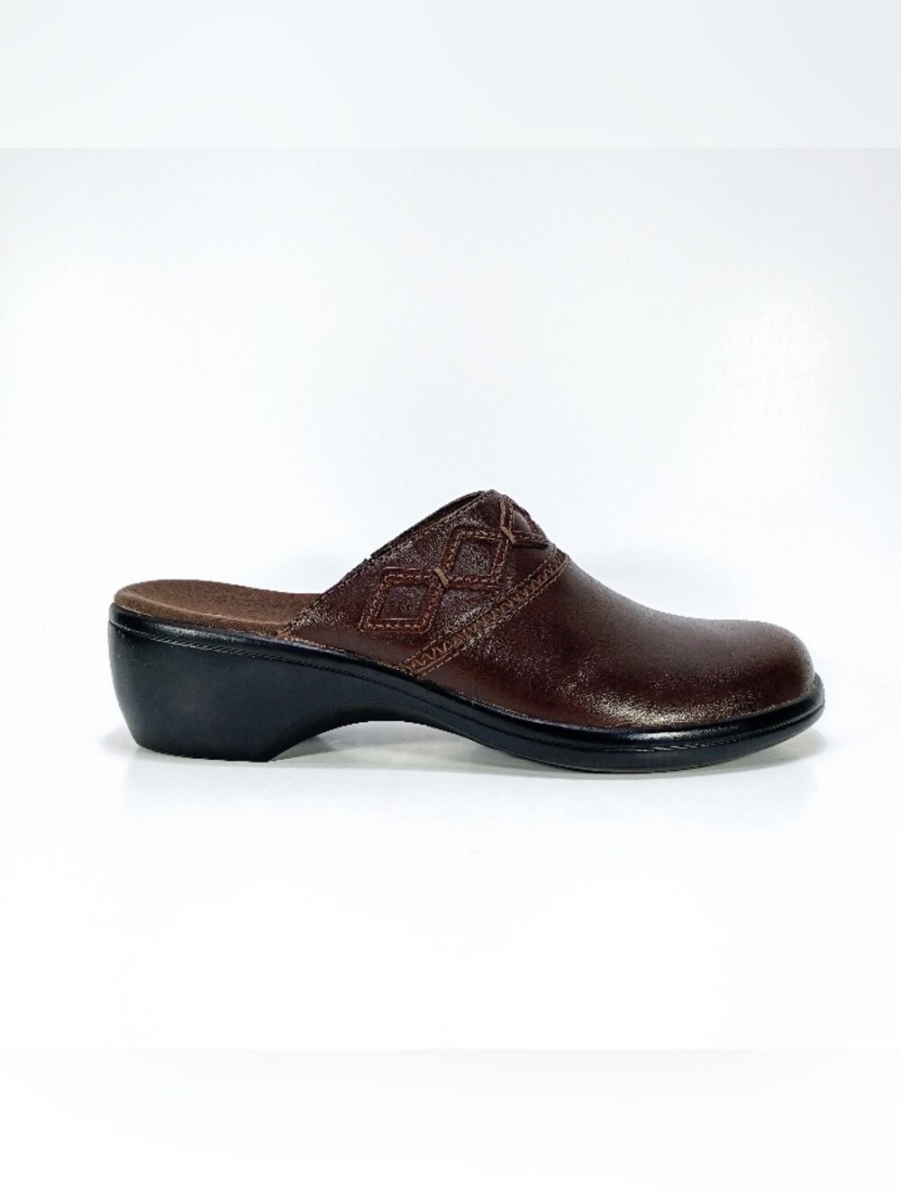 Clarks Womens 6 Brown Leather Wedge Heel Slip On Shoes Mules